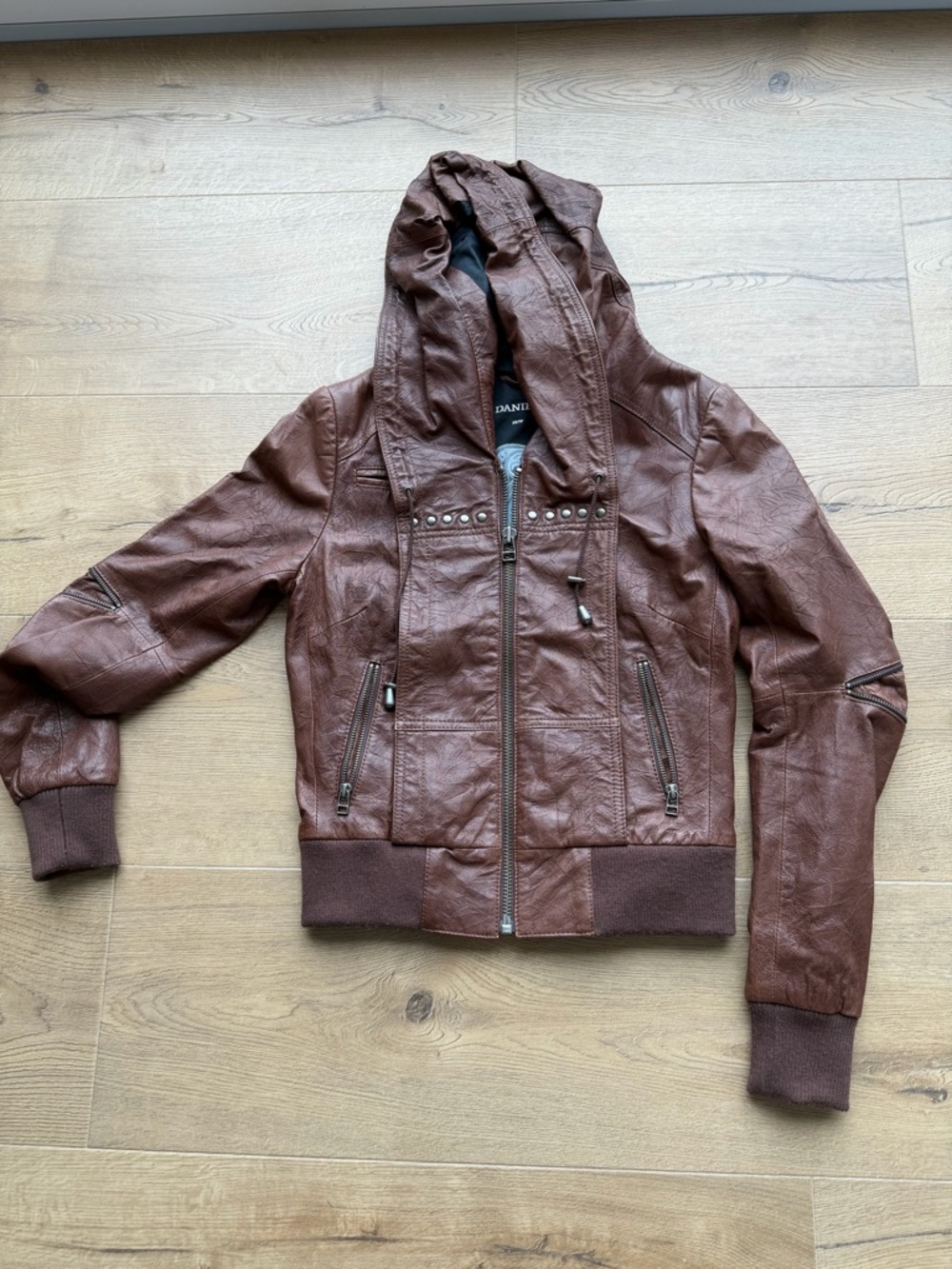 Danier Brown Hooded Bomber Jacket